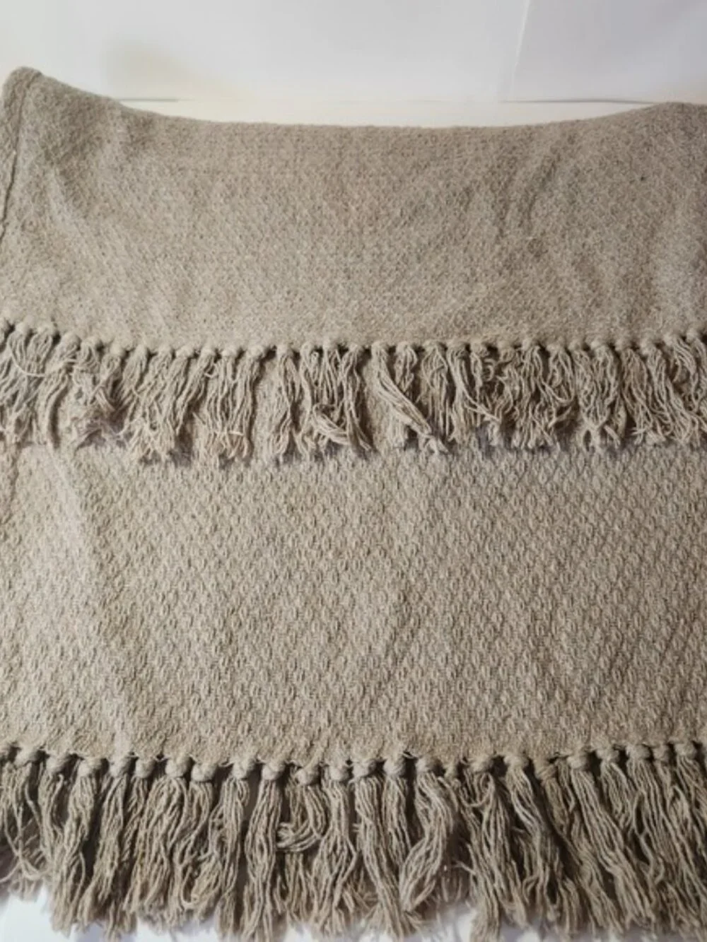 Designers Collection 100% Cotton Textured Throw‎ Blanket Fringe Taupe